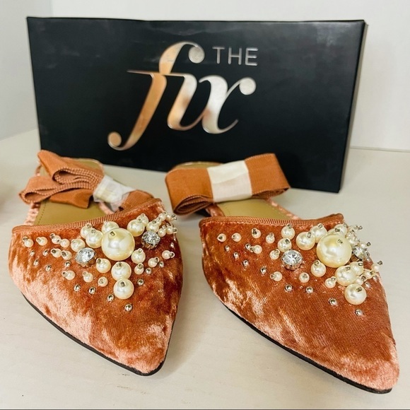 The Fix Women's Porter Pointed Toe Ankle Wrap Flat Slide Pearls Sorbet - Picture 3 of 10